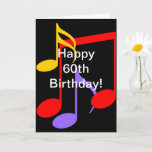 60th Birthday Music Notes Folded Greeting Card<br><div class="desc">Bright,  bold Music Notes of different colours with white text Happy 60th Birthday.</div>