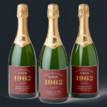 60th Birthday Name 1962 Red Gold Elegant Chic Sparkling Wine Label<br><div class="desc">A personalised elegant sparkling wine label that is easy to customise for that special occasion.</div>