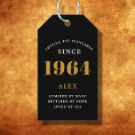 60th Birthday Name 1964 Black Gold Elegant Chic Gift Tags<br><div class="desc">Elegant Chic 1964 Black Gold Personalised 60th Birthday Gift Tags. Celebrate the milestone birthday with our Elegant Chic 1964 Black Gold Personalised 60th Birthday Gift Tags. Each gift tag is meticulously designed with a black and gold colour scheme that oozes elegance. Fully personalised to add that exclusive touch, these gift...</div>