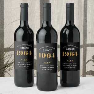 60th Birthday Name 1964 Black Gold Elegant Chic Wine Label
