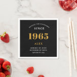 60th Birthday Name 1965 Black Gold Elegant Chic Napkin<br><div class="desc">Premium 60th Birthday Black and Gold Personalised Paper Napkins - Celebration Elegance. Celebrate a milestone birthday in style with our chic, premium-quality, birthday paper napkins. Exquisitely designed with a striking black and gold colour scheme, these napkins add a touch of luxury and sophistication to any birthday bash. Express your personal...</div>