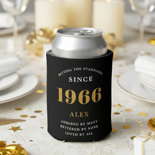 60th Birthday Name 1966 Black Gold Elegant Chic Can Cooler