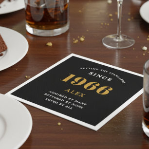 60th Birthday Name 1966 Black Gold Elegant Chic Napkin
