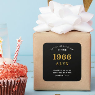 60th Birthday Name 1966 Black Gold Elegant Chic Square Sticker