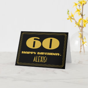 60th Birthday: Name + Art Deco Inspired Look "60" Card