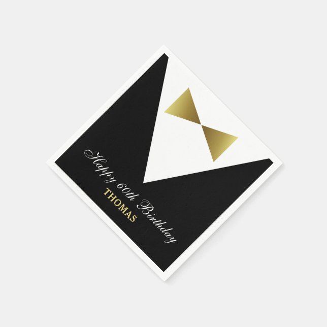 60th Birthday Napkins | Black and Gold Party (Corner)