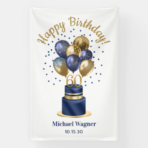 60th Birthday Navy Blue Balloon Cake Banner