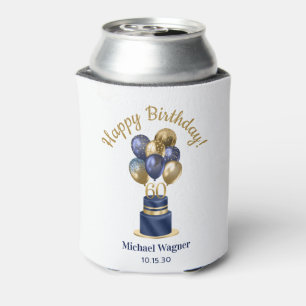 60th Birthday Navy Blue Balloon Cake Can Cooler