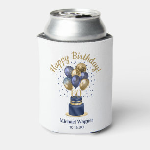 60th Birthday Navy Blue Balloon Cake Can Cooler