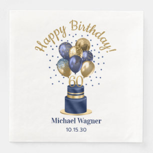 60th Birthday Navy Blue Balloon Cake Napkin