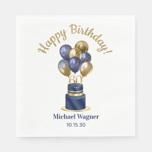 60th Birthday Navy Blue Balloon Cake Napkin