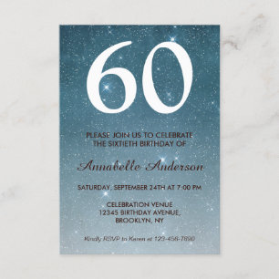 60th Birthday Navy Blue Celestial Sky Star Sparkle Invitation