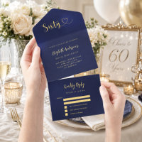 60th Birthday navy blue gold rsvp