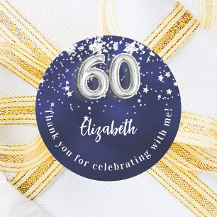 60th birthday navy blue silver stars classic round sticker