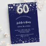 60th birthday navy blue silver stars luxury invitation<br><div class="desc">A modern,  stylish and glamourous invitation for a 60th birthday party.  A navy blue background,  decorated with faux silver stars. Personalise and add your name and party details.  Number 60 is written with a balloon style font.</div>