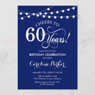 60th Birthday - Navy Blue White Invitation