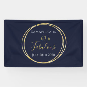 60th Birthday Navy Gold Birthday Party Banner