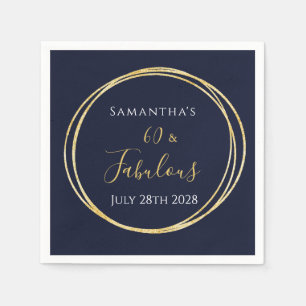 60th Birthday Navy Gold Birthday Party Napkin