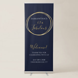 60th Birthday Navy Gold Birthday Party Retractable Banner