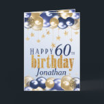 60th Birthday Navy Gold Glitter Card<br><div class="desc">A stylish Happy birthday 60th age card. This beautiful card features gold and navy balloons. Can be customise for any age and personalised by amending the name and the message inside which currently reads  "  Happy Birthday,  Wishing you a fun-filled fabulous 60th!."</div>