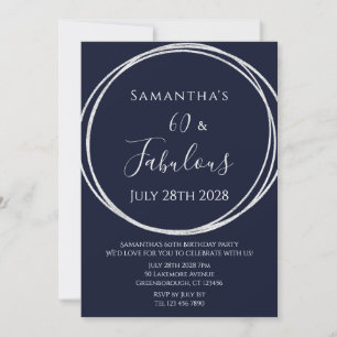 60th Birthday Navy Silver Birthday Invitation