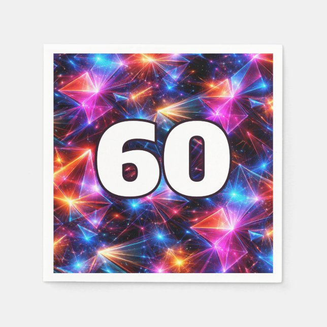 60th Birthday Neon Polygon Abstract  Napkin (Front)
