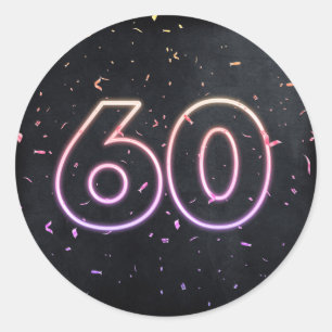60th Birthday Neon Sign On Black  Classic Round Sticker