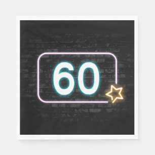 60th Birthday Neon Sign On Brick Napkin