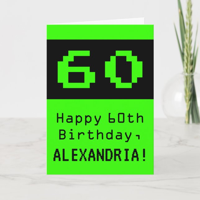 60th Birthday: Nerdy / Geeky Style "60" and Name Card (Front)