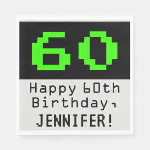 60th Birthday - Nerdy / Geeky Style "60" & Name Napkin