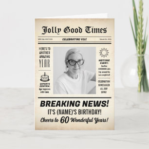 60th Birthday Newspaper, Add Photo, Personalised Card