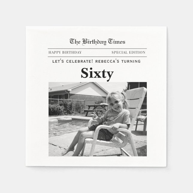 60th Birthday Newspaper Napkin (Front)