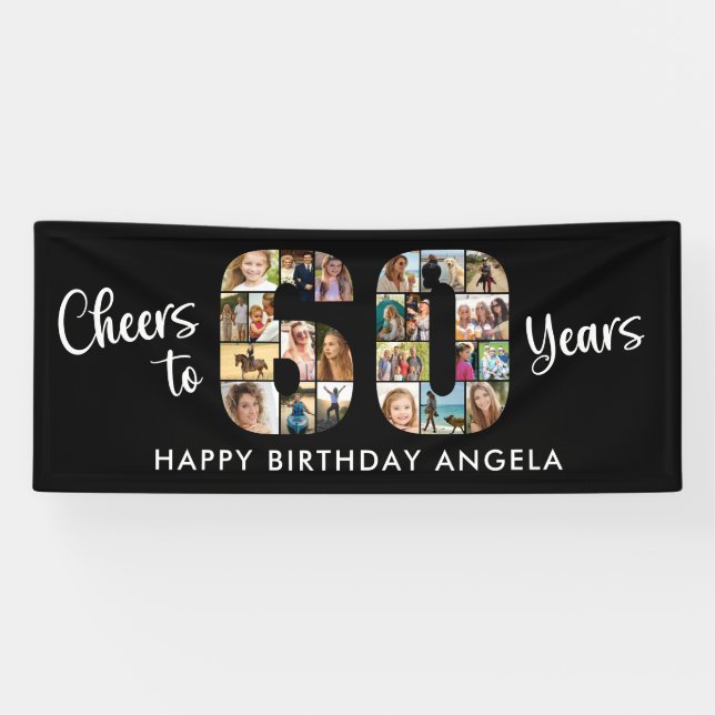 60th Birthday Number 60 Photo Collage Cheers Banner (Horizontal)