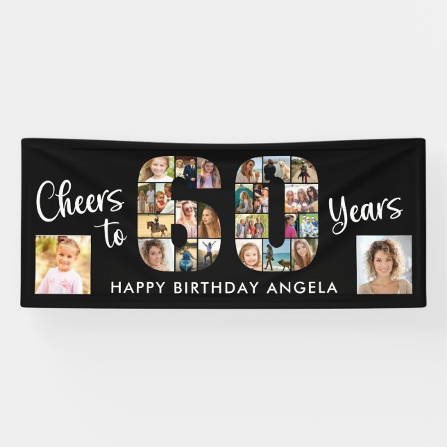 60th Birthday Number 60 Photo Collage Cheers Banner (Horizontal)