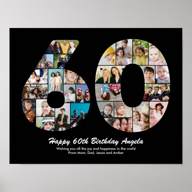 60th Birthday Number 60 Photo Collage Gift Poster (Front)