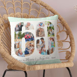 60th Birthday Number 60 Photo Collage Mint Green Cushion<br><div class="desc">Personalised 60th Birthday Gift. This custom decorative pillow has a neat photo collage shaped into a number 60 with mint green stripes and dark grey typography. The template is set up ready for you to add your name and birth date as well as your photographs. You can add up to...</div>