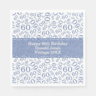 60th Birthday Number Pattern Blue and White Napkin
