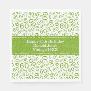60th Birthday Number Pattern Geen and White Napkin