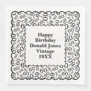 60th Birthday Number Pattern Scallops Black/White Napkin