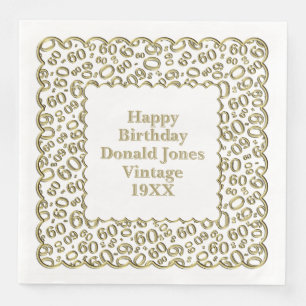 60th Birthday Number Pattern Scallops Gold/White Napkin
