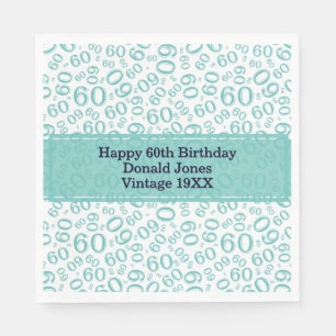 60th Birthday Number Pattern Teal and White Napkin