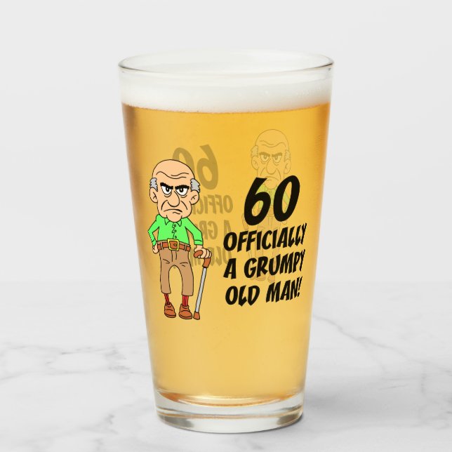 60th Birthday Officially Grumpy Old Man Glass (Front Filled)