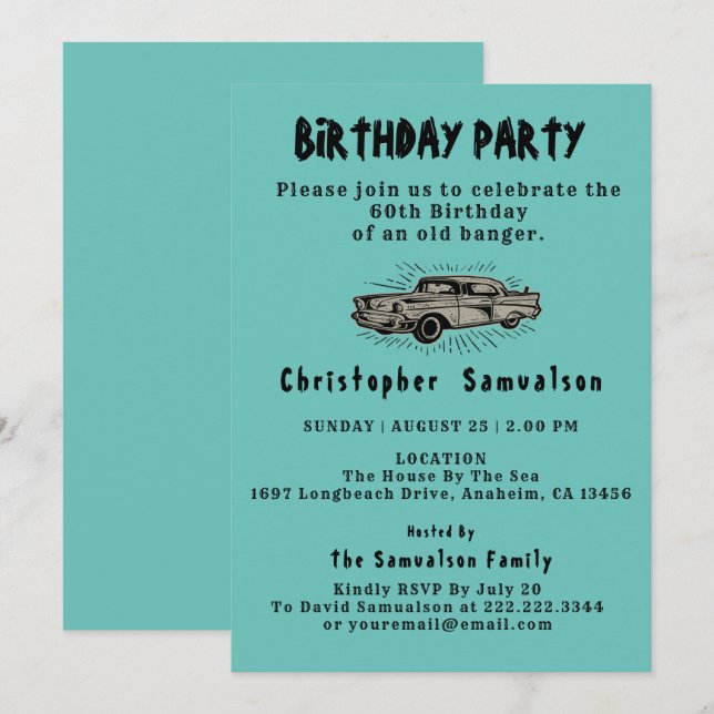 60th Birthday Old Banger Car Enthusiast Vintage Invitation (Front/Back)