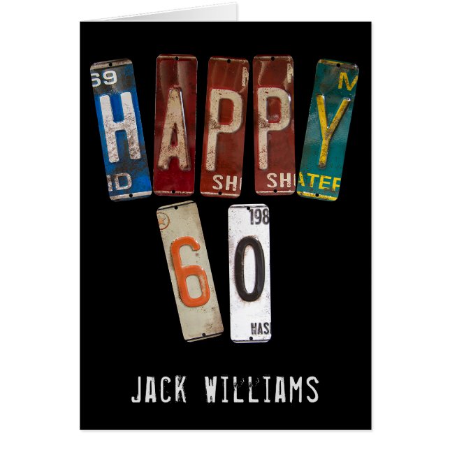 60th birthday old car license plates (Front)