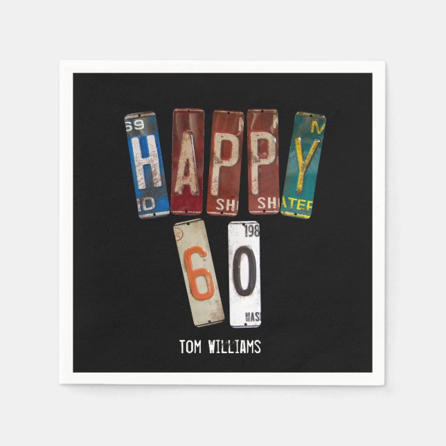 60th Birthday old license plate collection Napkin (Front)
