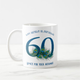 60th Birthday Or Anniversary Peacock Feather Coffee Mug