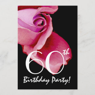 60th Birthday or Any Year Pink Single Rose Y50B Invitation