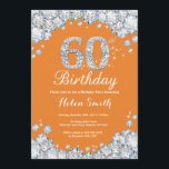 60th Birthday Orange and Silver Diamond Invitation<br><div class="desc">60th Birthday Invitation. Orange and Silver Rhinestone Diamond. Elegant Birthday Bash invite. Adult Birthday. Women Birthday. Men Birthday. For further customisation,  please click the "Customise it" button and use our design tool to modify this template.</div>