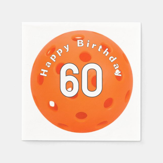 60th Birthday Orange Pickleball Napkin (Front)