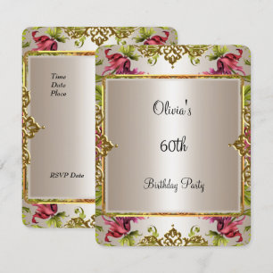 60th Birthday Ornate Vintage Lilac Floral Cream Invitation